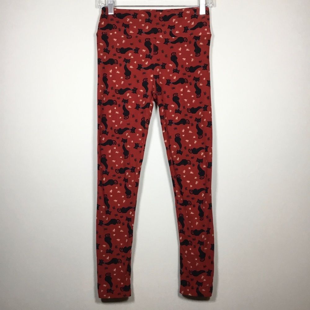Black cat stars pattern leggings red super soft stretchy comfortable cozy S